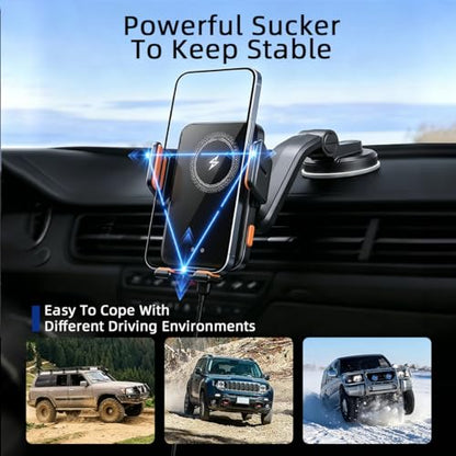 Car Phone Holder Mount, Wireless Car Charger with Auto Clamping, Dashboard Phone Mount and Windshield Holder, Extendable 360 Degree Arm, Washable Gel Suction Cup, Fits Most Smartphones - size: Universal | Auto Charge