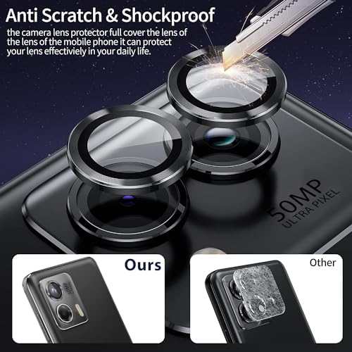 Zeking (2 Set for Motorola Edge (2024) Camera Lens Protector, Scratch-Resistant HD Clarity Ultra-Thin 9H Tempered Glass with Aluminum Edging, Individual Metal Lens Cover (Black) - color: Black