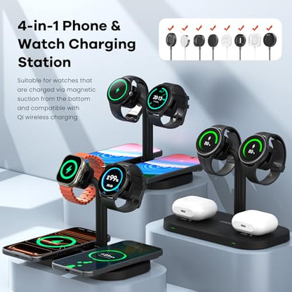 4 in1 Dual Wireless Charging Dock and Dual Watch Stand - color: A422SW-Black