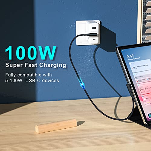 USB C to USB C Cable 100W 1ft 90 Degree Fast Charging Nylon Braided 3-Pack