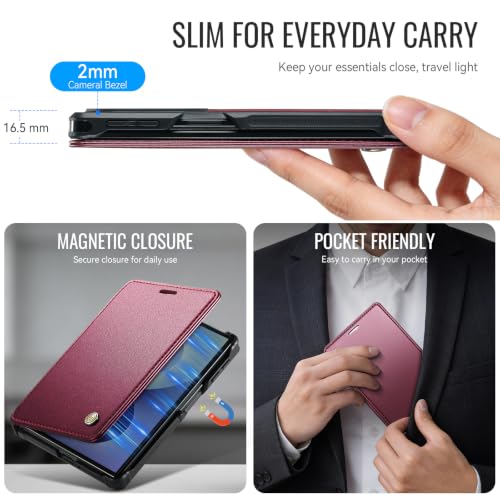 for Samsung Galaxy Z Fold 8 - Case Wallet Magnetic Slim, Wine Red - color: Wine Red, size: Samsung Galaxy Z Fold 8