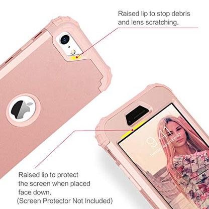 BENTOBEN for iPhone SE 2022 Case and Phone Case iPhone SE 2020, Heavy Duty 3 in 1 Full Body Rugged Shockproof Hybrid Hard PC Soft Rubber Bumper Drop Protective Girl Women Boy Men SE Cover, Rose Gold - color: Rose Gold