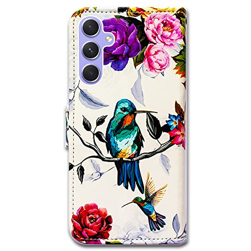 Bcov Case for Galaxy A54, Hummingbird in Flowers Bird Leather Flip Phone Case Wallet Cover with Card Slot Holder Kickstand for Samsung Galaxy A54 5G - color: Hummingbird In Flowers