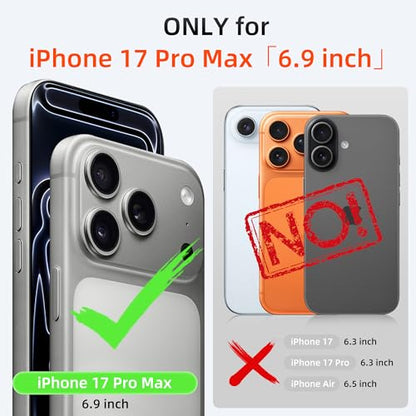 VISOUL Pebbled Leather Wallet Case for iPhone 17 Pro Max 6.9" 2025, Genuine Leather Flip Folio Cover with RFID Blocking Card Holders, Kickstand, Soft TPU Protective Flip Cover -Black+Peach Red - color: Black+Peach Red
