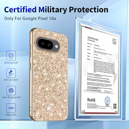 Glitter Case for Google Pixel 10A Phone Case for Women Girls, Slim Ultra Thin Matte Back Shockproof Protective Cover for Google Pixel 10A 5G Crystal Bling Case (Gold) - color: Gold