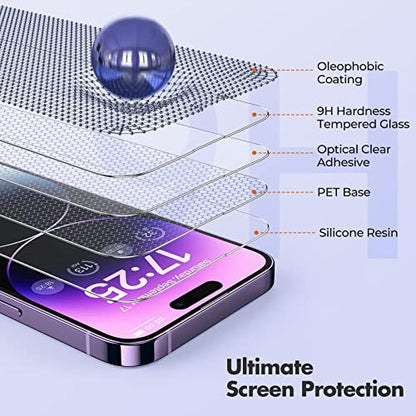 UNBREAKcable 3-Pack Screen Protector for iPhone 14 Pro Max Tempered Glass | Shatterproof, Easy Install, 9H Hardness, 99.99% HD Clear, Bubble-Free, Anti-Fingerprint, Scratch Resistant, Case Friendly - size: iPhone 14 Pro Max