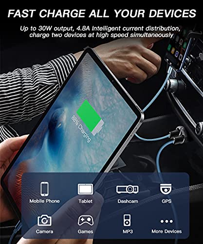 ELECTOP USB C Car Charger, Smallest Cigarette Lighter USB Charger Adapter 30W PD & 30W QC3.0 4.8A Dual Port Fast Car Charger Adapter Flush Fit Compatible with iPhone 12 iPad MacBook Samsung 2 Pack