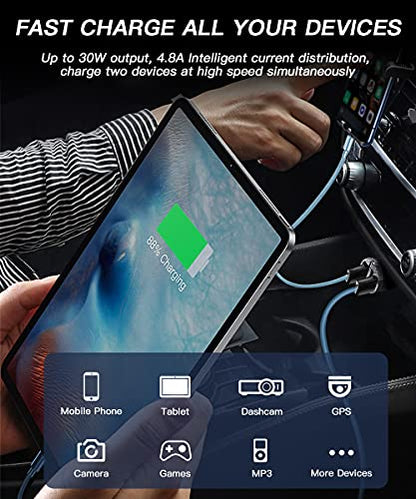 ELECTOP USB C Car Charger, Smallest Cigarette Lighter USB Charger Adapter 30W PD & 30W QC3.0 4.8A Dual Port Fast Car Charger Adapter Flush Fit Compatible with iPhone 12 iPad MacBook Samsung 2 Pack