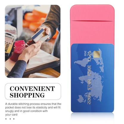 Levemolo 2pcs Adhesive Phone Card Holders Back Pocket Small Sticky Wallet Sleeve for Smartphones, Elastic Stretch Fabric, Pink, Card Storage Bag for Travel and Daily Use