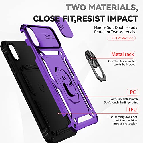 for iPhone XS Max Case with Camera Lens Cover HD Screen Protector, Dual Layer Military Grade Drop Protection Magnetic Ring Holder Kickstand Protective Phone Case for iPhone XS Max 6.5 inch (Purple) - color: Purple with camera cover Military-Grade 2nd gen