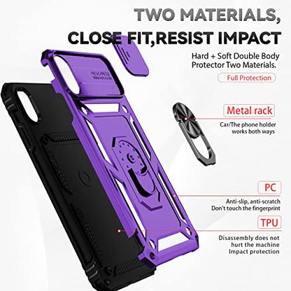 for iPhone XS Max Case with Camera Lens Cover HD Screen Protector, Dual Layer Military Grade Drop Protection Magnetic Ring Holder Kickstand Protective Phone Case for iPhone XS Max 6.5 inch (Purple) - color: Purple with camera cover Military-Grade 2nd gen