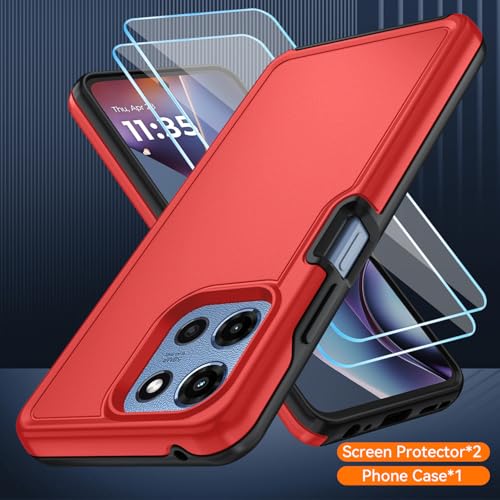 for Motorola Moto G 5G 2025/2026 Case with HD Screen Protector, Moto G Play 2026 Heavy Duty Shockproof Military Grade Full Body Protection Phone Cover (Red/Black) - color: Red/Black
