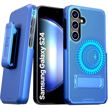 Designed for Samsung Galaxy S24 Case with Belt Clip Holster | Rugged Cover with Strong Magnet & Kickstand Heavy Duty Combo - Navy Blue - color: Navy Blue, style: Galaxy S24