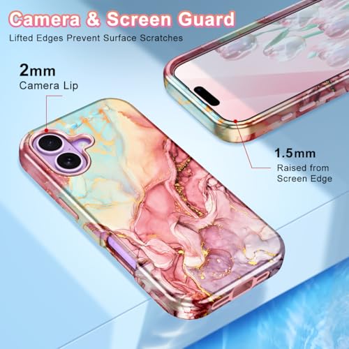 Btscase Compatible with iPhone 17 Case 6.3 Inch 2025,Marble Pattern 3 in 1 Heavy Duty Shockproof Full Body Rugged Hard PC+Soft Silicone Drop Protective Women Girl Phone Cases, Rose Gold - color: A-Rose Gold, size: iPhone 17