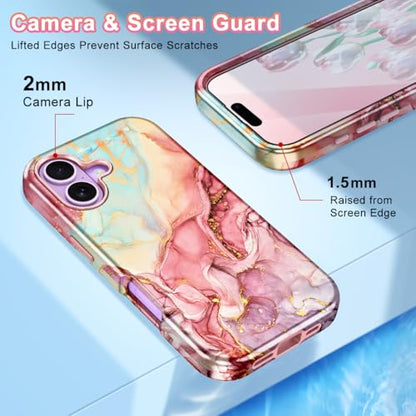 Btscase Compatible with iPhone 17 Case 6.3 Inch 2025,Marble Pattern 3 in 1 Heavy Duty Shockproof Full Body Rugged Hard PC+Soft Silicone Drop Protective Women Girl Phone Cases, Rose Gold - color: A-Rose Gold, size: iPhone 17