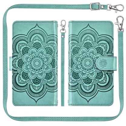 Asuwish Phone Case for iPhone 16 Pro 6.3 inch Zipper Wallet Detachable Cell Cover with Tempered Glass Screen Protector Crossbody Lanyard Strap Flower Card Holder i Phone16 i16 16Pro Women Girls Green - color: Green