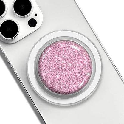 Magnetic Phone Grip Holder, Collapsible Expanding Stand with Clear Crystal Glitter Design, Compatible with MagSafe Phones & Tablets, Gold Pink Glitter - size: Pink Glitter