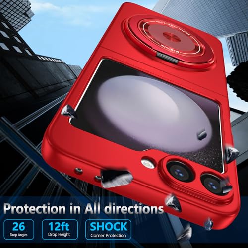 Magnetic Case for Samsung Galaxy Z Flip 6, [Compatible with MagSafe] Military Grade Shockproof Slim fit Samsung Z Flip 6 Phone Case with Magnetic Ring Kickstand, Red - color: Red, size: Samsung Galaxy Z Flip 6