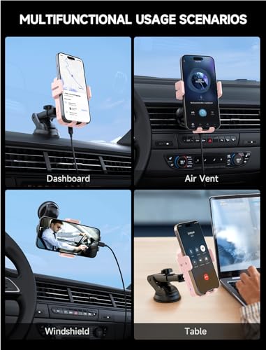Wireless Car Charger 15W Auto Clamping Phone Holder Dash Windshield Vent - color: Pink