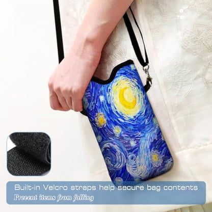 Universal Neoprene Cell Phone Pouch 7.1 X 4 in Mobile Protection Case Bag with Crossbody Strap/Neck Lanyard Starry Night Printed Pattern - color: Starry Night Printed Pattern