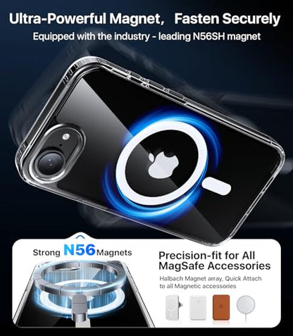 Eastinbox Magnetic iPhone 17e & 16e Case, Protective Case, Clear | Shockproof, Compatible with MagSafe, Military-Grade Protection, Anti-Yellowing, Phone Case for iPhone 17 e/16 e 6.1" - color: Clear