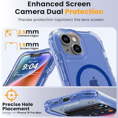 WRJ Magnetic Clear for iPhone 13 Case,iPhone 14 Case,[Compatible with MagSafe][Military Grade Drop Protection] Transparent Full Body Shockproof Protective Phone Case-Blue - color: Blue, style: Transparent