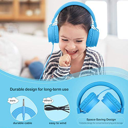Kids Headphones, Gorsun Lightweight Stereo Wired Children's Headsets for Kids Adults Adjustable Headband Toddler Headset for Smartphones Computer Pad Earphones - color: Blue