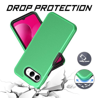 for T-Mobile REVVL 8 Phone Case with Tempered Glass Screen Protector,Dual Layer Heavy Duty Shockproof Protection Cover (Green) - color: Green