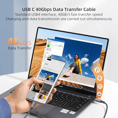 USB C 40Gbps Data Transfer Cable 3.3ft 2-Pack, 40Gbps/240W/8K/4K@60Hz Cable - color: Black, size: 3.3FT+3.3FT, style: Straight