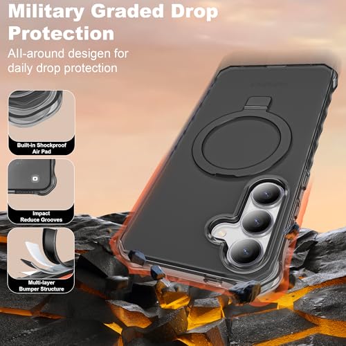 Compatible with Samsung Galaxy S24/S25 Case 6.2'' Cute Wavy Frame with Magnetic Stand [Compatible with Mag-Safe] Military-Grade Translucent Phone Case for Women Girls, Black - color: Black, size: Samsung Galaxy S24 /Samsung Galaxy S25