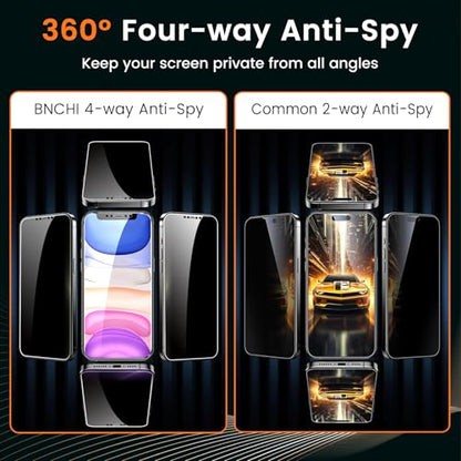 2 Pack 4 Way 360° Privacy Screen Protector for iPhone 11/iPhone XR, Horizontal and Vertical All Around Anti-Spy 9H Tempered Glass Film, Scratch Resistant, Zero Bubbles, Face ID Sensitive - size: iPhone 11/iPhone XR
