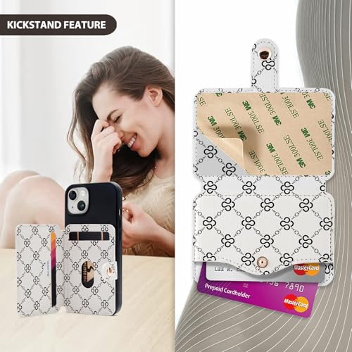 M-Plateau Small Wallet for Women, Sticky Wallet for Back of Phone - color: Beige Print
