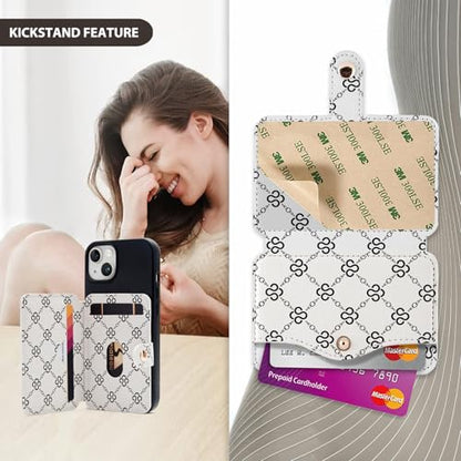 M-Plateau Small Wallet for Women, Sticky Wallet for Back of Phone - color: Beige Print