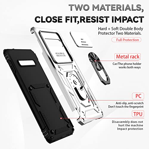 for Samsung Galaxy S10 Plus Case with Camera Lens Cover HD Screen Protector, Military-Grade Drop Tested Magnetic Ring Holder Kickstand Protective Phone Case for Samsung Galaxy S10+ Plus (Silver) - color: Silver with camera cover Military-Grade 2nd gen