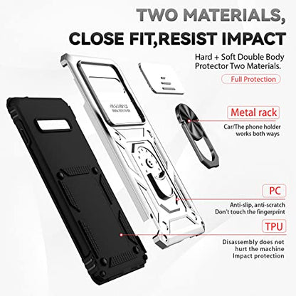for Samsung Galaxy S10 Plus Case with Camera Lens Cover HD Screen Protector, Military-Grade Drop Tested Magnetic Ring Holder Kickstand Protective Phone Case for Samsung Galaxy S10+ Plus (Silver) - color: Silver with camera cover Military-Grade 2nd gen