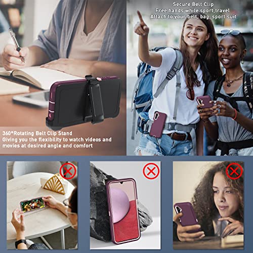 for Samsung Galaxy A14 5G case,A14 5G Heavy Duty case,[Military Grade Protective ][Shockproof] [Dropproof] [Dust-Proof], ONLY Fit Galaxy A14 5G Phone (WineRed/Pink) - color: WineRed/Pink