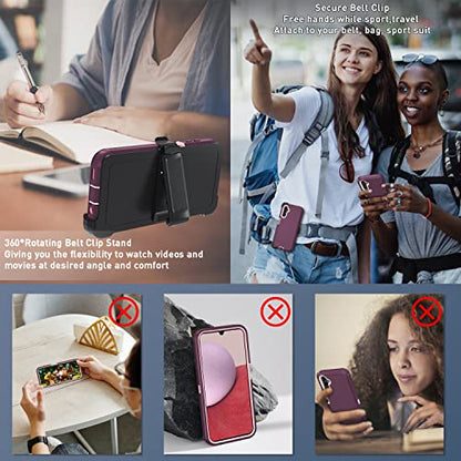 for Samsung Galaxy A14 5G case,A14 5G Heavy Duty case,[Military Grade Protective ][Shockproof] [Dropproof] [Dust-Proof], ONLY Fit Galaxy A14 5G Phone (WineRed/Pink) - color: WineRed/Pink