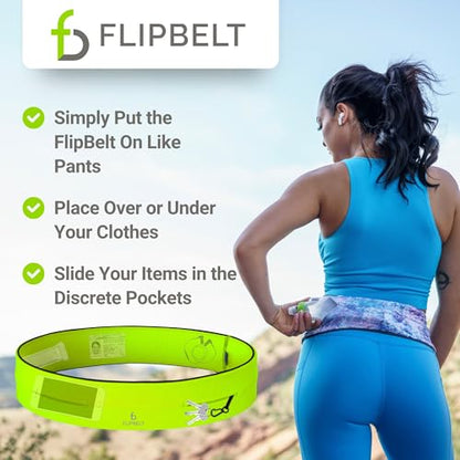 FlipBelt Classic Running Belt, Phone Holder for Running, Money Belt Pouch - color: Neon Yellow, size: Small