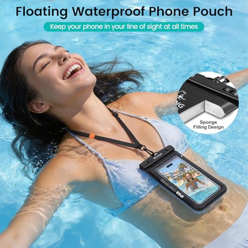 Niveaya Floating Waterproof Phone Pouch, IP68 Waterproof Phone Case with Lanyard for iPhone 17 16 15 Pro Max, Galaxy S25 24 Ultra, Cellphone Dry Bag Beach Cruise Essentials(up to 8.5"-2 Pack) - color: Black+Green