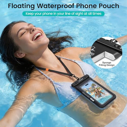 Niveaya Floating Waterproof Phone Pouch, IP68 Waterproof Phone Case with Lanyard for iPhone 17 16 15 Pro Max, Galaxy S25 24 Ultra, Cellphone Dry Bag Beach Cruise Essentials(up to 8.5"-2 Pack) - color: Black+Green