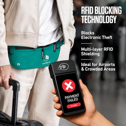VENTURE 4TH Travel Money Belt, RFID Blocking Passport Holder - Turquoise - color: Turquoise