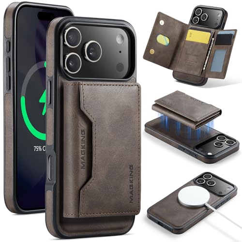 K2 2 in 1 Detachable Magnetic Phone Cases Compatible with iPhone 17 Pro Max Case with Card Holder RFID Blocking, Compatible with Magsafe Wallet, Leather 6.9'' (Coffee, iPhone 17 Pro Max) - color: Coffee, size: iPhone 17 Pro Max