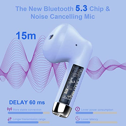 Wireless Earbuds, Bluetooth 5.4 Headphones in Ear with Noise Cancelling Mic - color: Purple