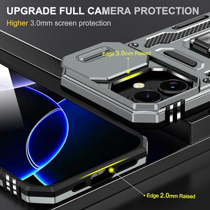 Shockproof Phone Case Compatible with iPhone 17 Case with Kickstand & HD Screen Protector & with Camera Cover Dual-Layer Military-Grade Drop Protection Phone Case (Gray) - color: Grey, size: iPhone 17 【6.3 inch】