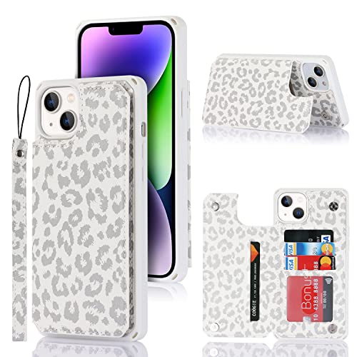 Cavor for iPhone 14 Case with Card Holder, Wallet Case for Women Men, White - color: E-White