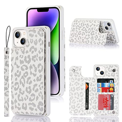 Cavor for iPhone 14 Case with Card Holder, Wallet Case for Women Men, White - color: E-White