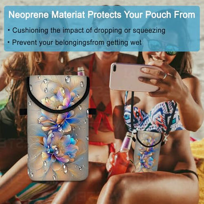 Neoprene Cell Phone Sleeve Pouch Case Bag with Crossbody Strap Neck Lanyard for Women 7.5 X 4.3 in BF Flowers - color: BF Flower