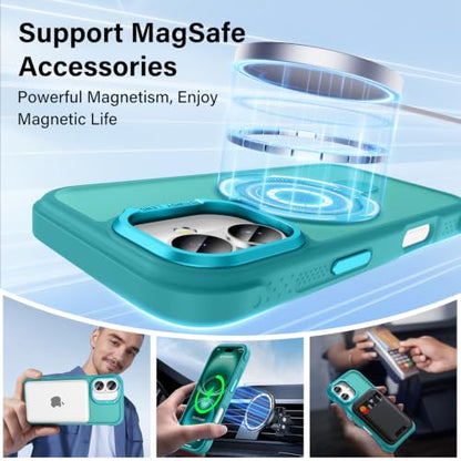 Designed for iPhone 16 Case with Magnetic Stand, Darkcyan | Certified Drop Protection, Great Grip Feeling, Matte Translucent Back Slim Shockproof Phone Cover - color: Darkcyan, size: Iphone 16