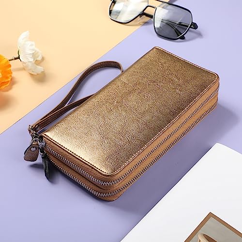 Small Compact Women Wallet RFID Blocking Genuine Leather Bifold Purse with ID Windows - color: 2-waxed Shine Brown, size: One Size