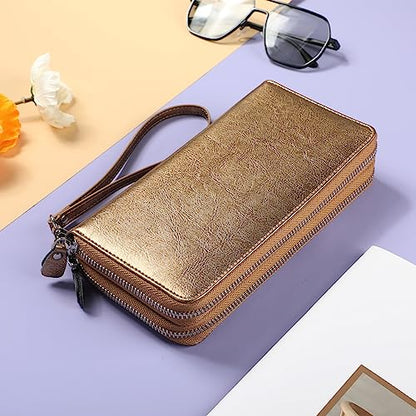 Small Compact Women Wallet RFID Blocking Genuine Leather Bifold Purse with ID Windows - color: 2-waxed Shine Brown, size: One Size